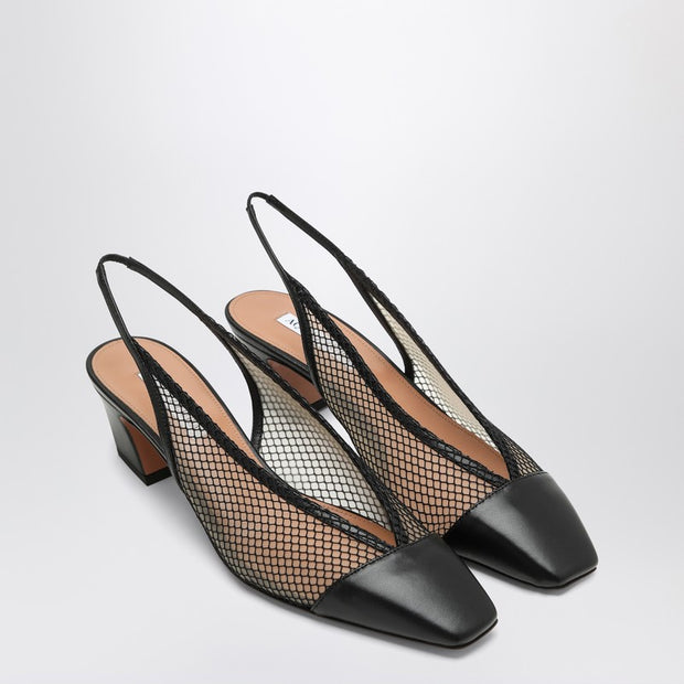 Aquazzura Margot Black Slingbacks In Mesh And Leather