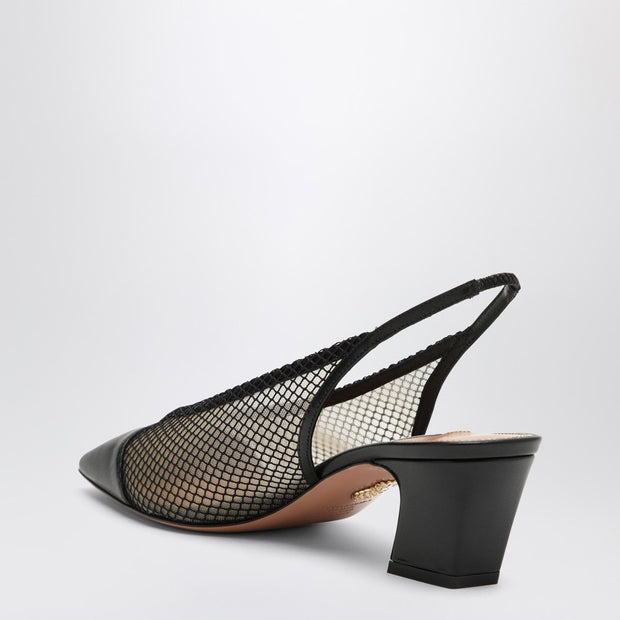Aquazzura Margot Black Slingbacks In Mesh And Leather