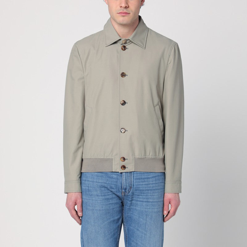 Brunello Cucinelli Khaki Green Bomber Jacket In Cotton Blend