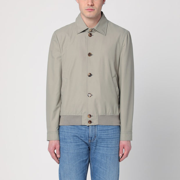 Brunello Cucinelli Khaki Green Bomber Jacket In Cotton Blend