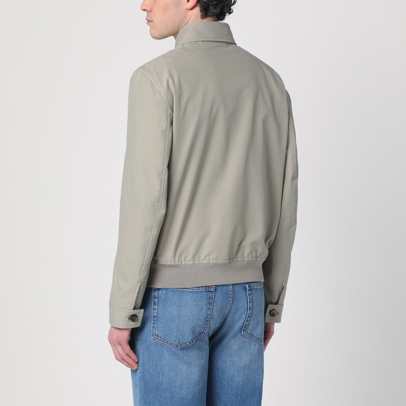 Brunello Cucinelli Khaki Green Bomber Jacket In Cotton Blend