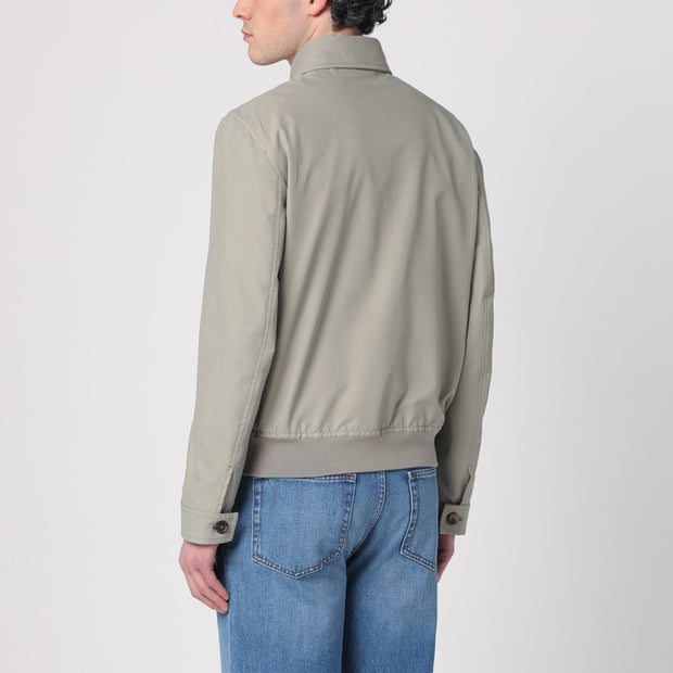 Brunello Cucinelli Khaki Green Bomber Jacket In Cotton Blend