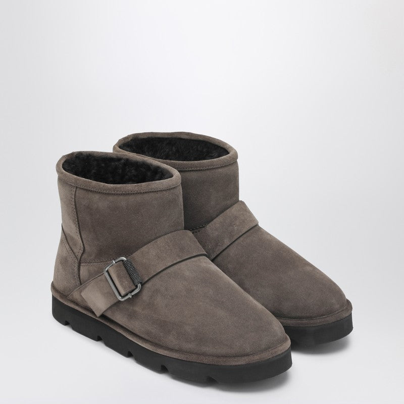 Brunello Cucinelli Boot In Dove-colored Suede