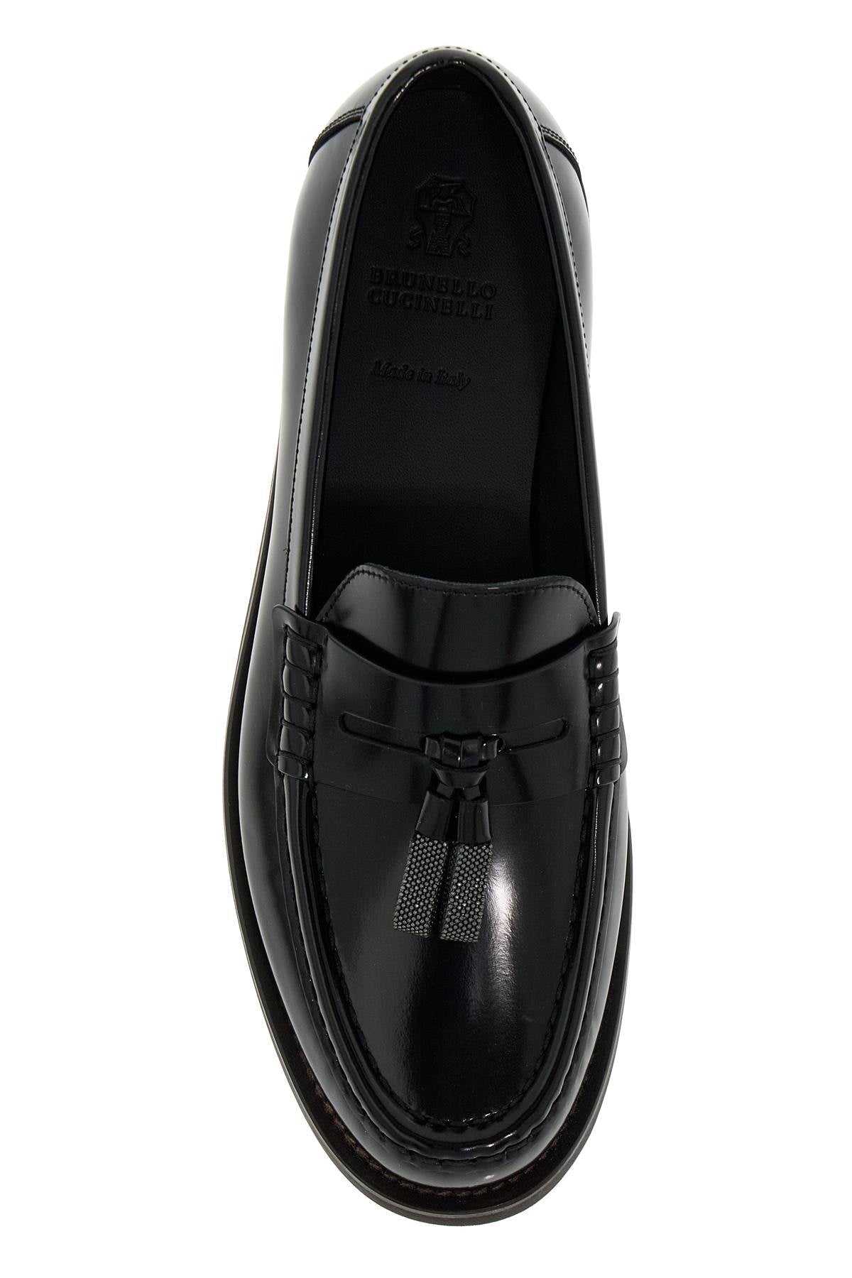 Brunello Cucinelli Minimal Shiny Tassel Calfskin Loafers