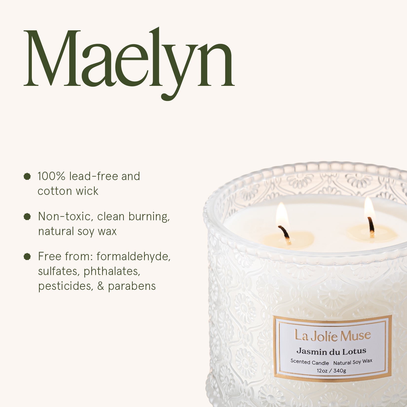 LA JOLIE MUSE Maelyn -  Jasmin Du Lotus 12oz Candle