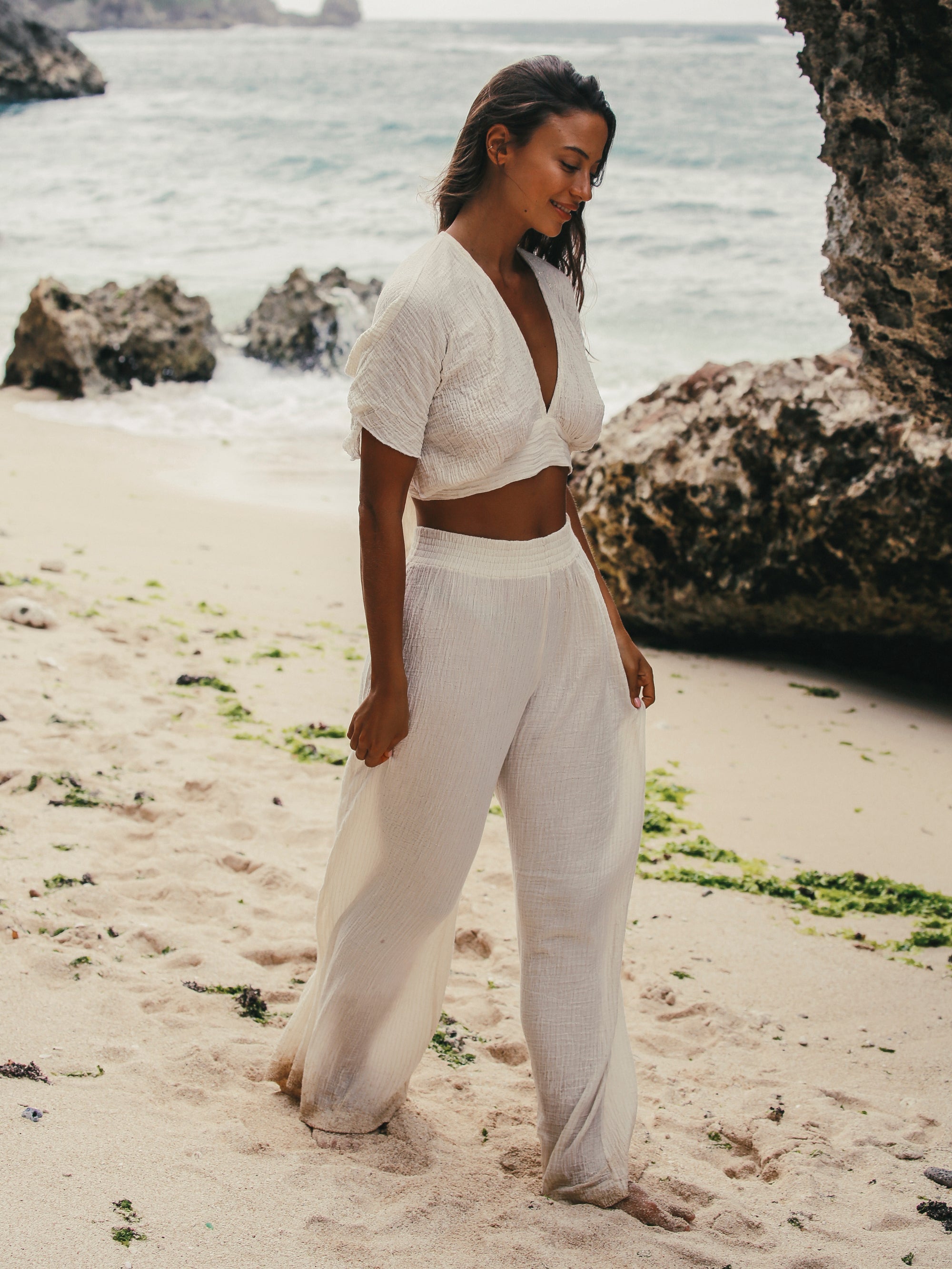 Skye Palazzo Pants - Gold Stripes