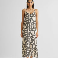 Reistor Midi Slip Dress in Black Stripes