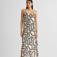Reistor Midi Slip Dress in Black Stripes