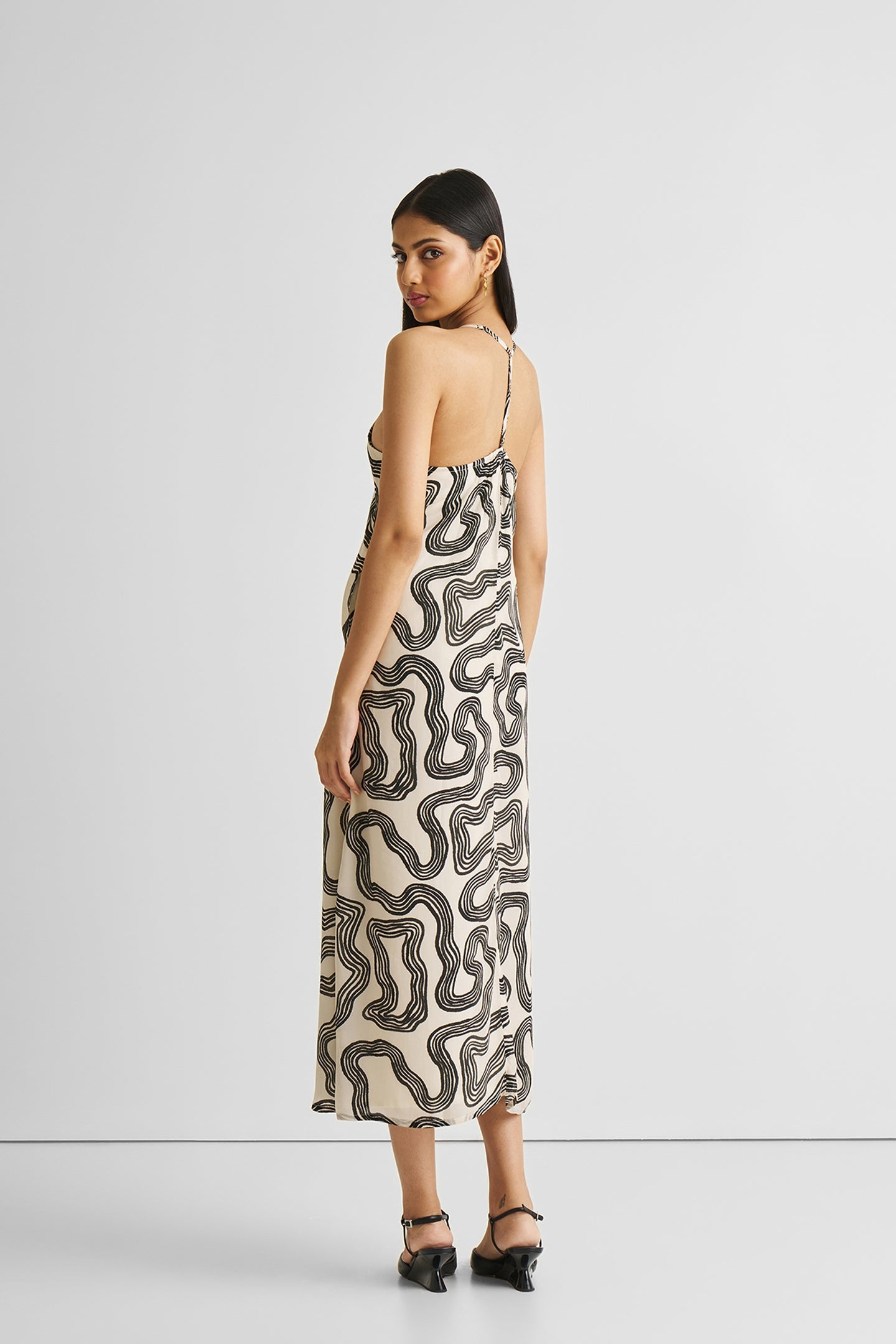 Reistor Midi Slip Dress in Black Stripes