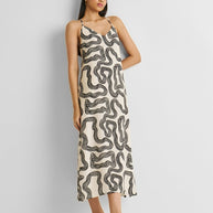 Reistor Midi Slip Dress in Black Stripes