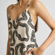 Reistor Midi Slip Dress in Black Stripes