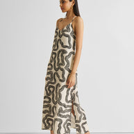 Reistor Midi Slip Dress in Black Stripes