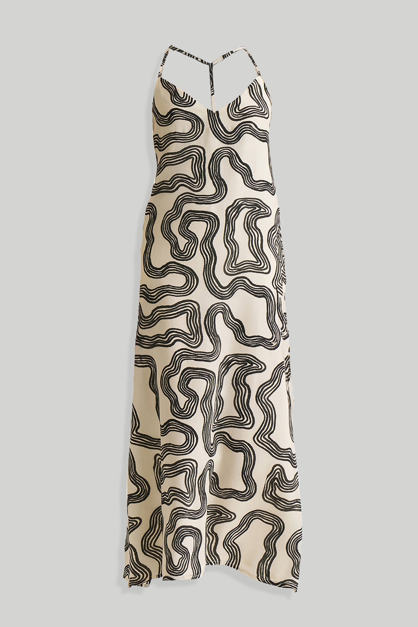 Reistor Midi Slip Dress in Black Stripes