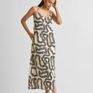 Reistor Midi Slip Dress in Black Stripes