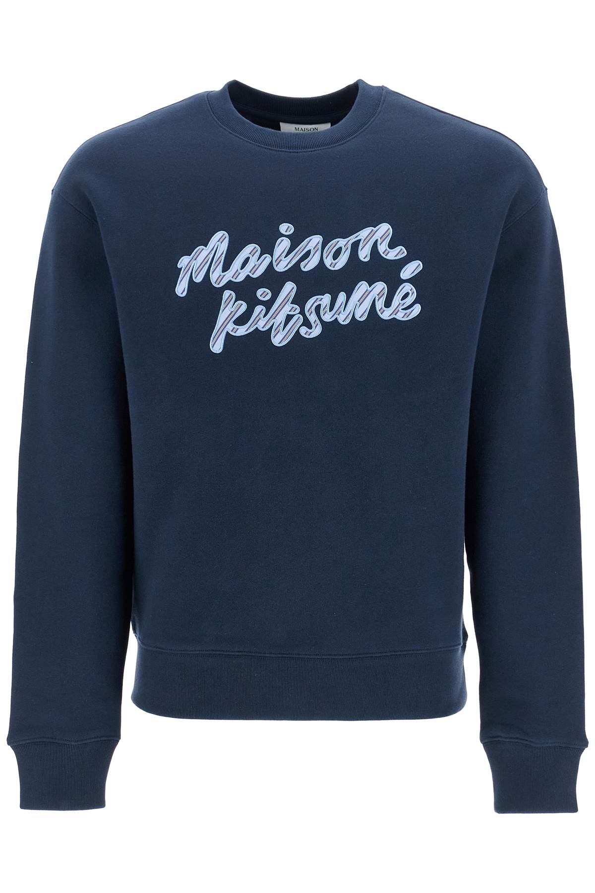 Maison Kitsune Navy Blue Striped Logo Cotton Sweatshirt