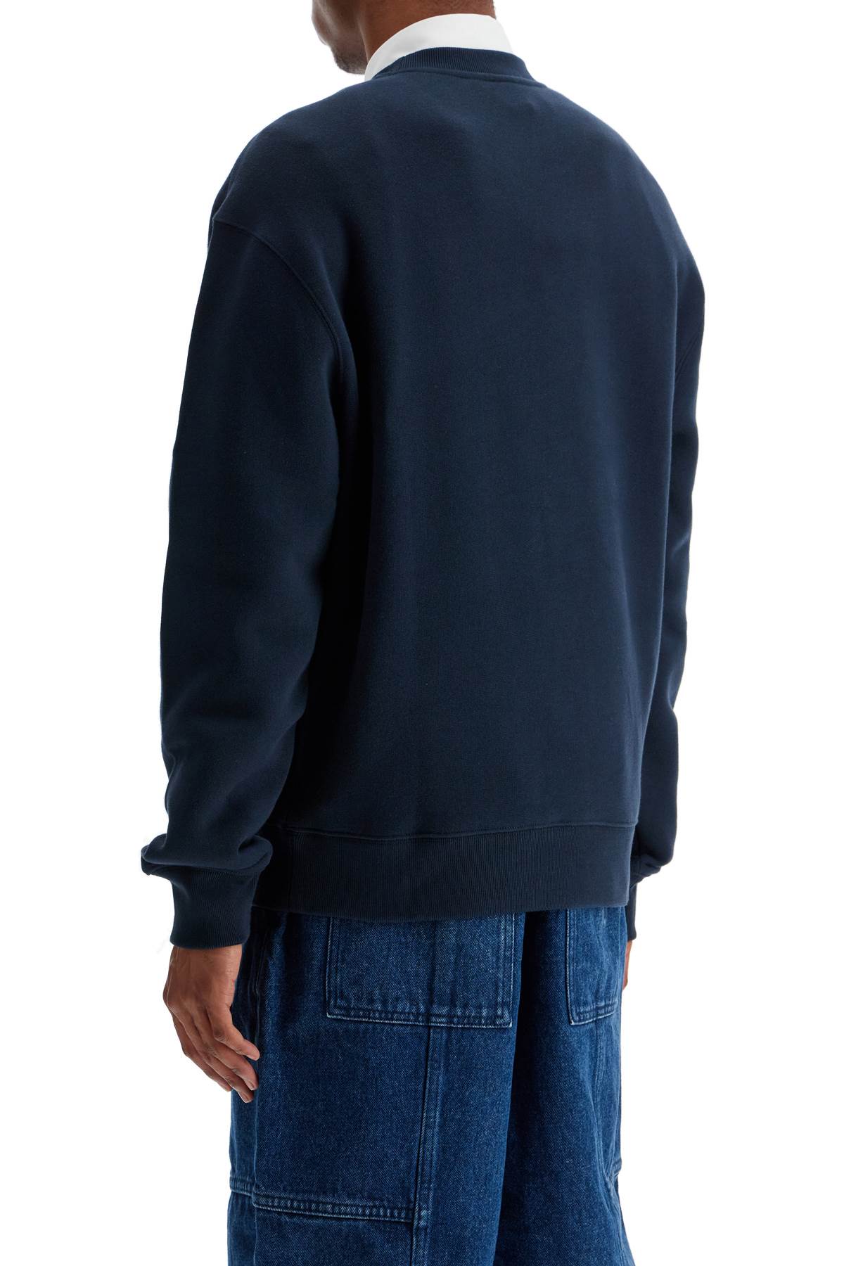 Maison Kitsune Navy Blue Striped Logo Cotton Sweatshirt