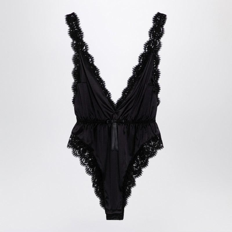 Dolce & Gabbana Black Silk-blend And Lace Bodysuit