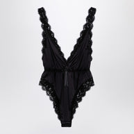 Dolce & Gabbana Black Silk-blend And Lace Bodysuit