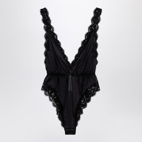 Dolce & Gabbana Black Silk-blend And Lace Bodysuit