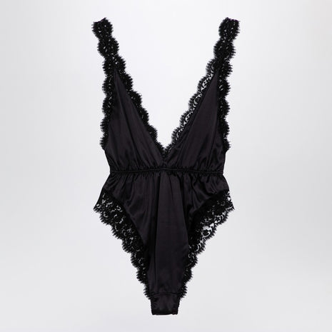 Dolce & Gabbana Black Silk-blend And Lace Bodysuit