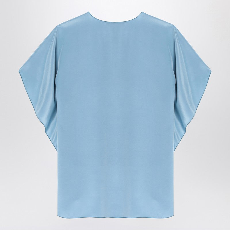 Max Mara Pianoforte Light Blue Flowy Silk Blouse