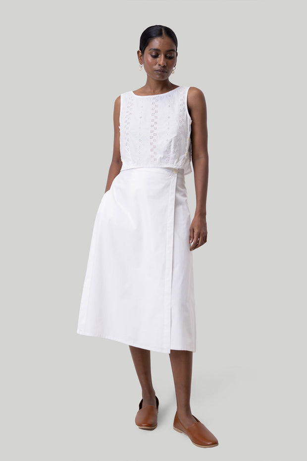 Overlap Midi Skirt In White