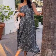 Reistor One Shoulder Maxi Dress in Abstract Stripes