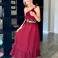 Reistor One-shoulder Midi dress in Burgundy