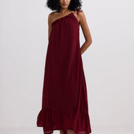 Reistor One-shoulder Midi dress in Burgundy