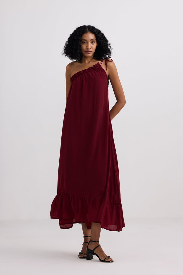 Reistor One-shoulder Midi dress in Burgundy