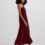 Reistor One-shoulder Midi dress in Burgundy