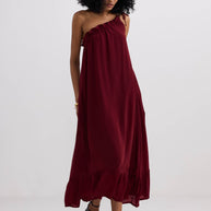 Reistor One-shoulder Midi dress in Burgundy