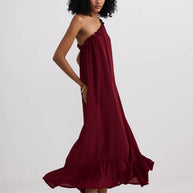 Reistor One-shoulder Midi dress in Burgundy
