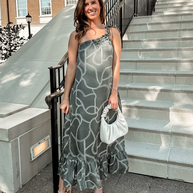 Reistor One Shoulder Maxi Dress in Abstract Stripes