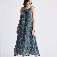 Reistor One Shoulder Maxi Dress in Abstract Stripes