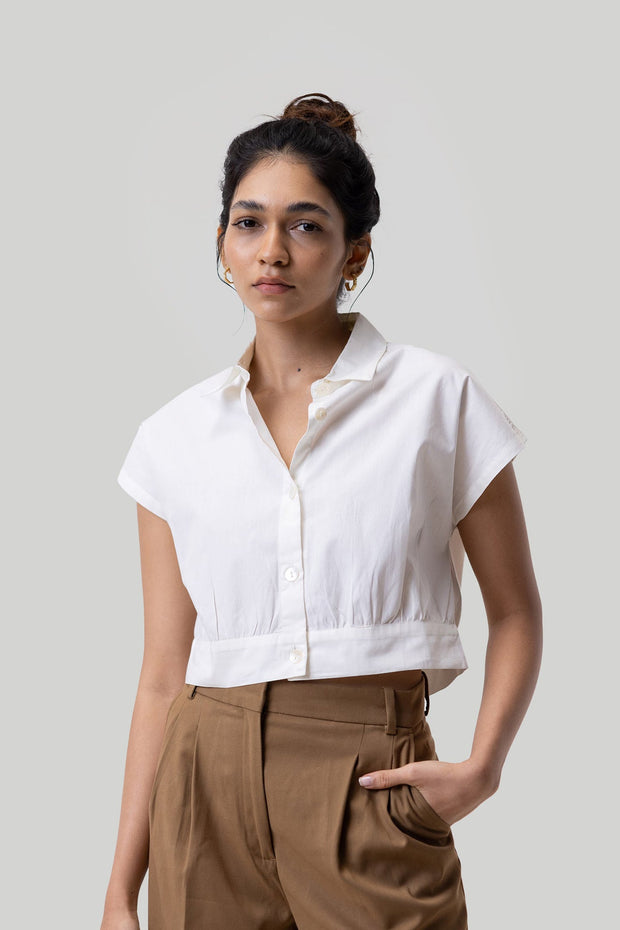Oversized Crop Shirt In Off-white