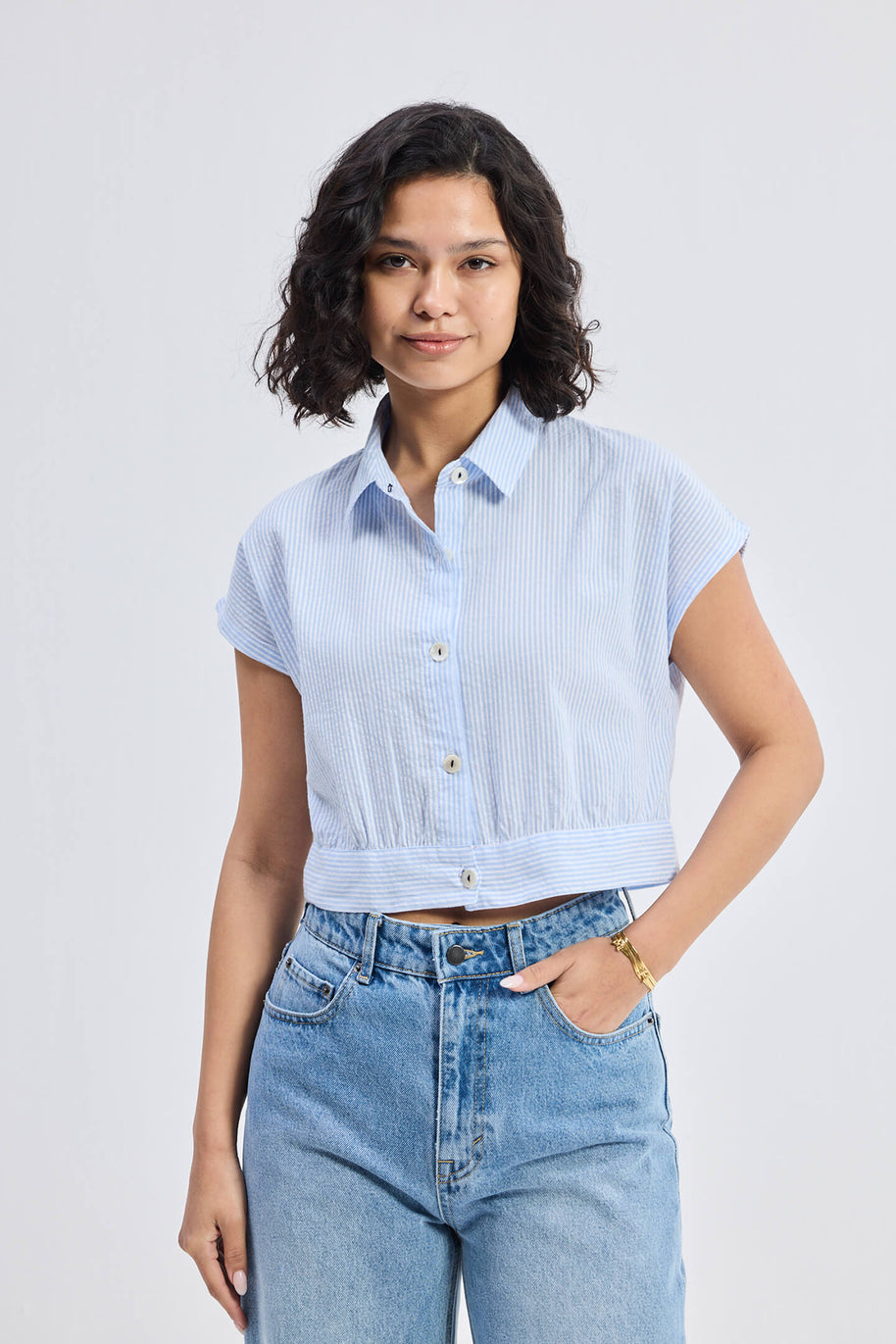 Reistor Oversized Crop Shirt in Classic Stripes