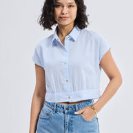Reistor Oversized Crop Shirt in Classic Stripes