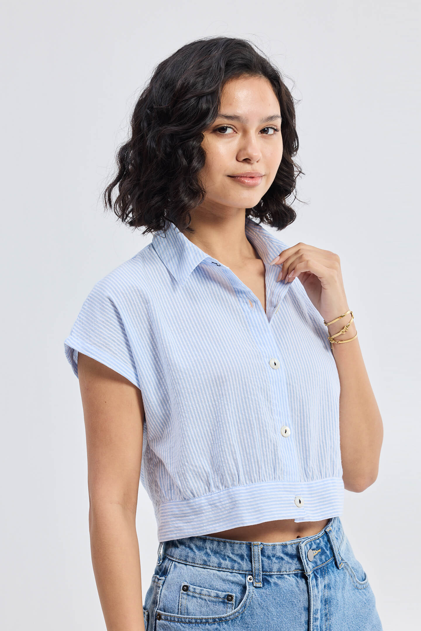 Reistor Oversized Crop Shirt in Classic Stripes