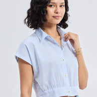 Reistor Oversized Crop Shirt in Classic Stripes