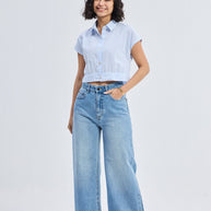 Reistor Oversized Crop Shirt in Classic Stripes