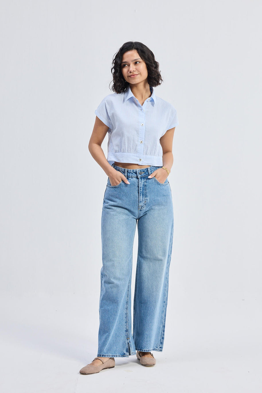 Reistor Oversized Crop Shirt in Classic Stripes