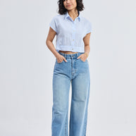 Reistor Oversized Crop Shirt in Classic Stripes