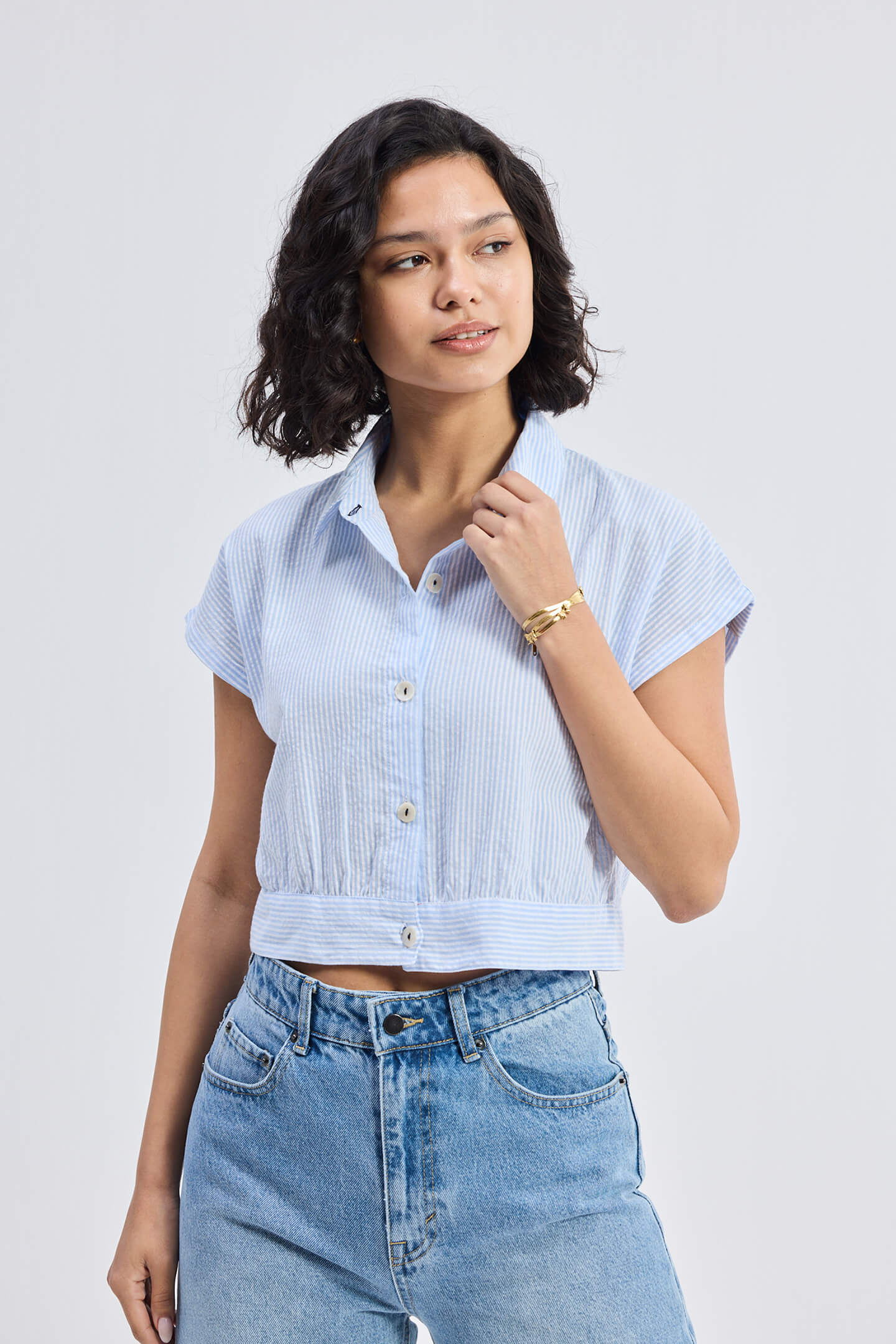 Reistor Oversized Crop Shirt in Classic Stripes