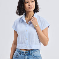 Reistor Oversized Crop Shirt in Classic Stripes