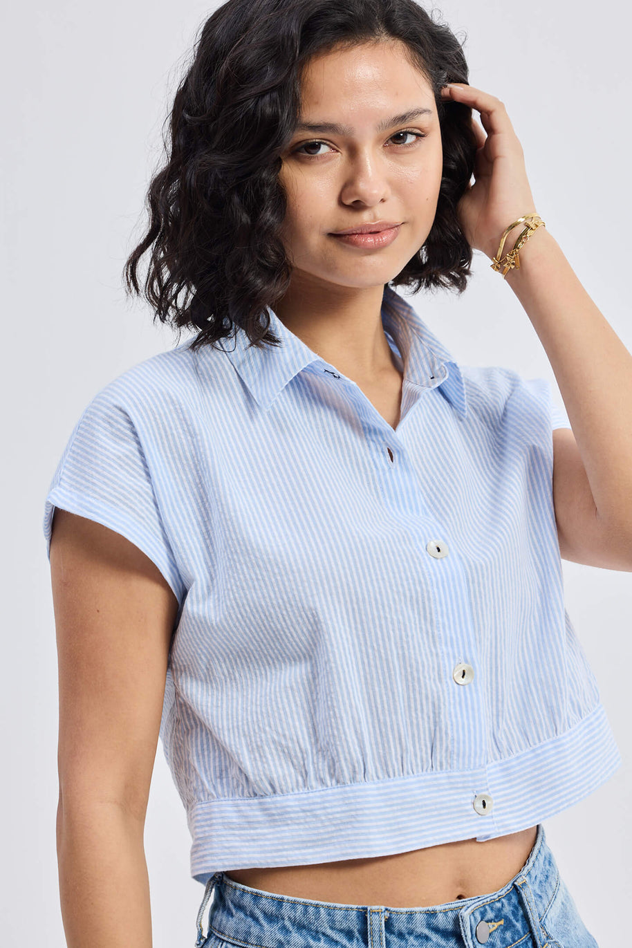 Reistor Oversized Crop Shirt in Classic Stripes