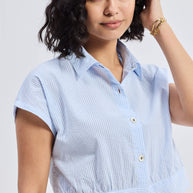Reistor Oversized Crop Shirt in Classic Stripes