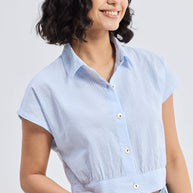 Reistor Oversized Crop Shirt in Classic Stripes