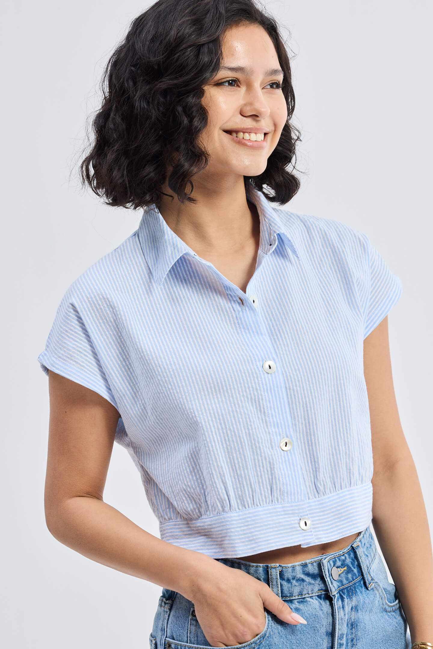 Reistor Oversized Crop Shirt in Classic Stripes