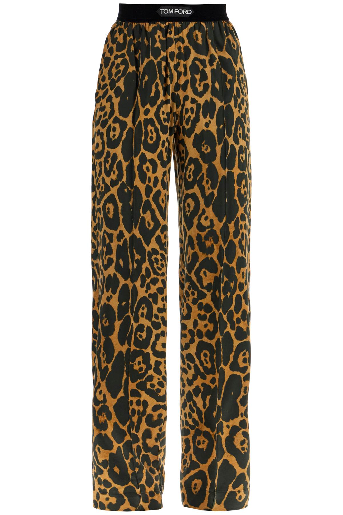 Tom Ford Wide Leg Leopard Print Silk Pants In Camel And Black